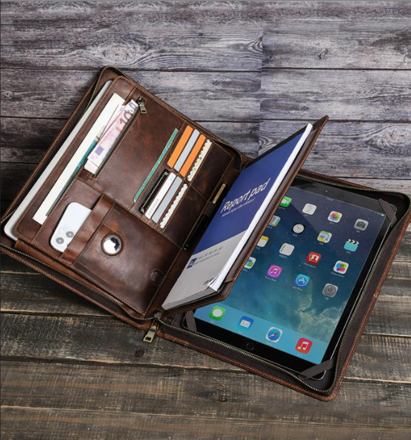 Men's Leather Portfolio, IPad Case, Business Briefcase, Card Package Folders, Personalized Name Engraving for Gift VPPBUY shop