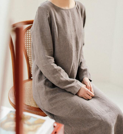 Linen Women Shirts O Neck Dresses Long Sleeve Women Linen Dresses  S90921 VPPBUY shop