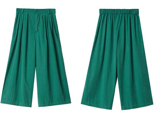 Green Linen Wide Leg Women Casual Pants SJ97235 VPPBUY shop