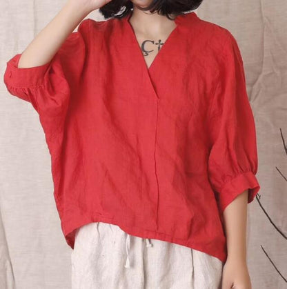 Loose Fitting Women Ramie Tops Women Blouse Linen Tops Short Sleeves Loose Style H9505 VPPBUY shop