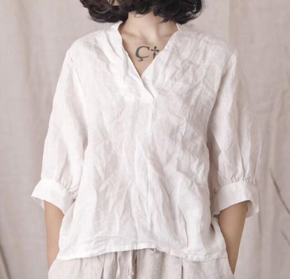 Loose Fitting Women Ramie Tops Women Blouse Linen Tops Short Sleeves Loose Style H9505 VPPBUY shop