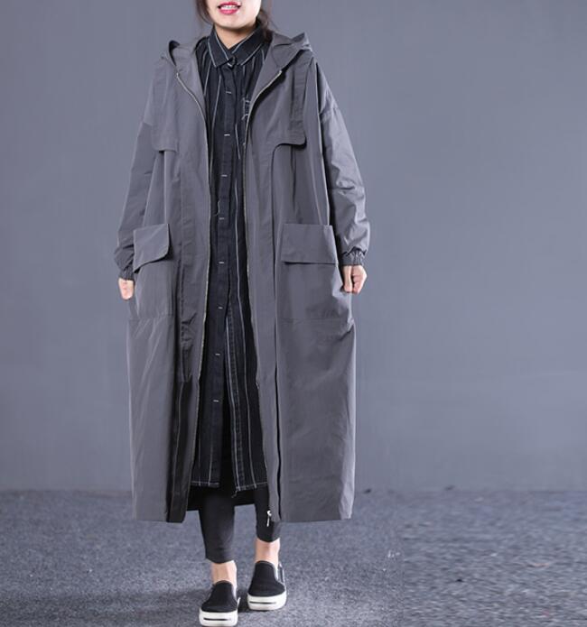 Long Hooded Casual Coat Loose A line Parka Plus Size Coat Jacket VPPBUY shop