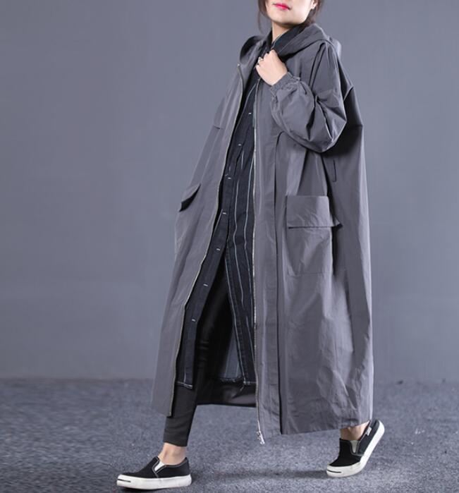 Long Hooded Casual Coat Loose A line Parka Plus Size Coat Jacket VPPBUY shop