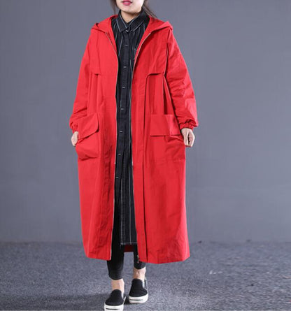 Long Hooded Casual Coat Loose A line Parka Plus Size Coat Jacket VPPBUY shop