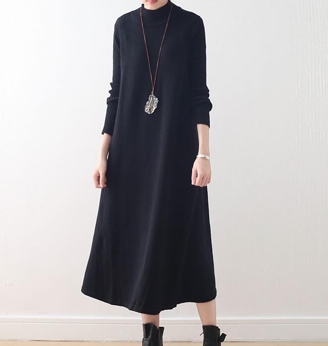 High Collar A-line Knit Long Women Dresses AMT962328 VPPBUY shop