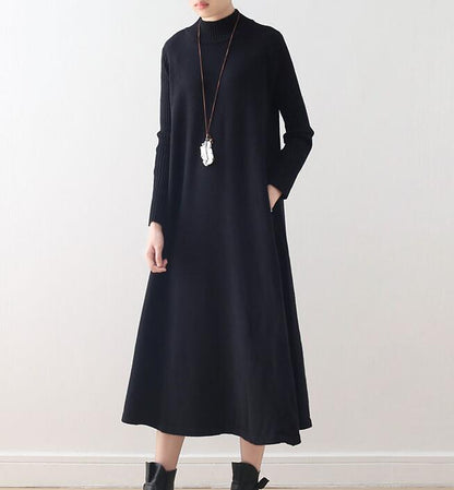 High Collar A-line Knit Long Women Dresses AMT962328 VPPBUY shop