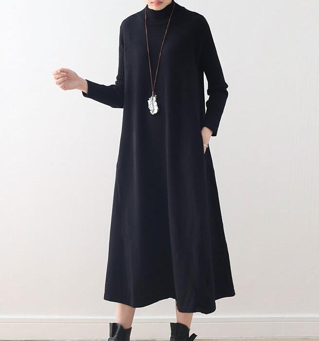 High Collar A-line Knit Long Women Dresses AMT962328 VPPBUY shop