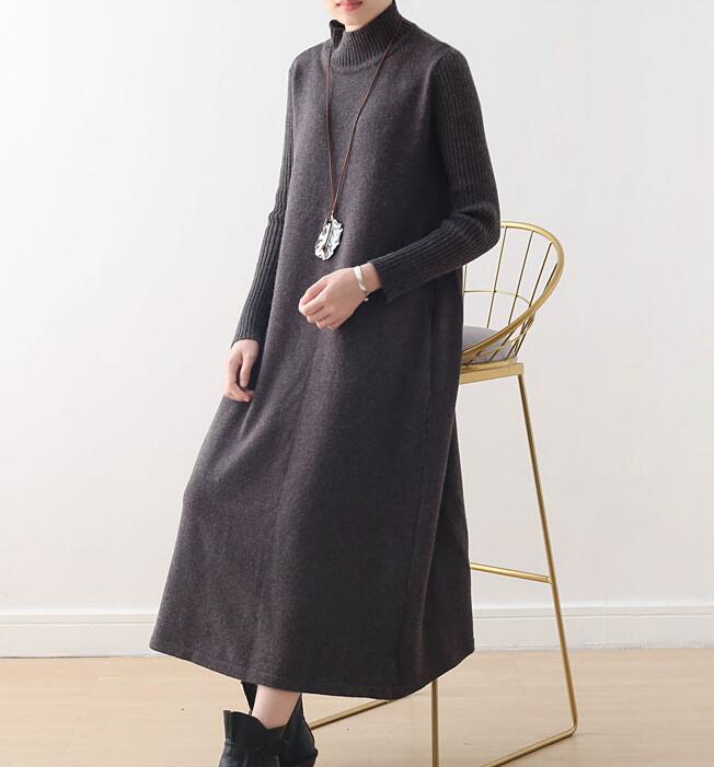 High Collar A-line Knit Long Women Dresses AMT962328 VPPBUY shop