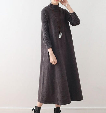 High Collar A-line Knit Long Women Dresses AMT962328 VPPBUY shop