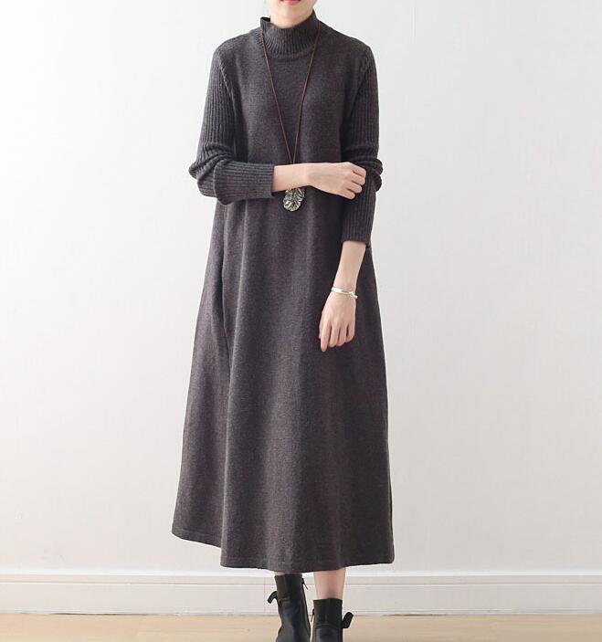 High Collar A-line Knit Long Women Dresses AMT962328 VPPBUY shop