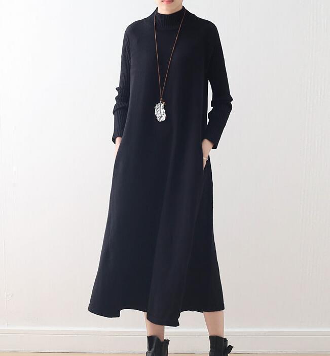 High Collar A-line Knit Long Women Dresses AMT962328 VPPBUY shop