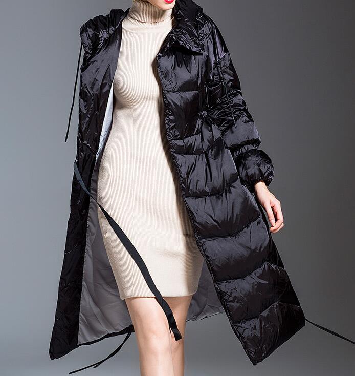 Puff Sleve Long Loose Women Down Coat Waist Belt Winter Loose 90% Duck Down Jackets VPPBUY shop