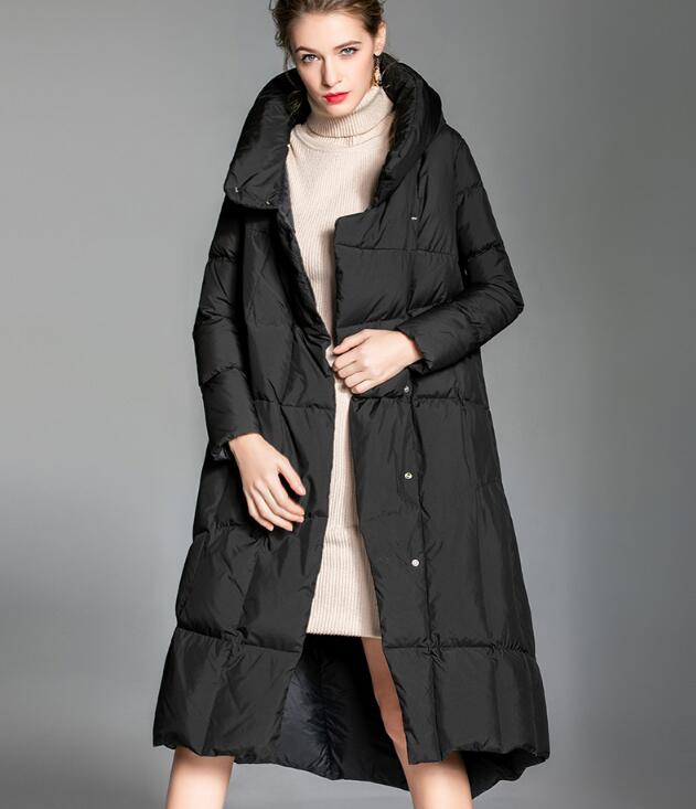 Irregular Hem Long Loose Women Down Coat Hooded Winter Loose 90% Duck Down Jackets VPPBUY shop