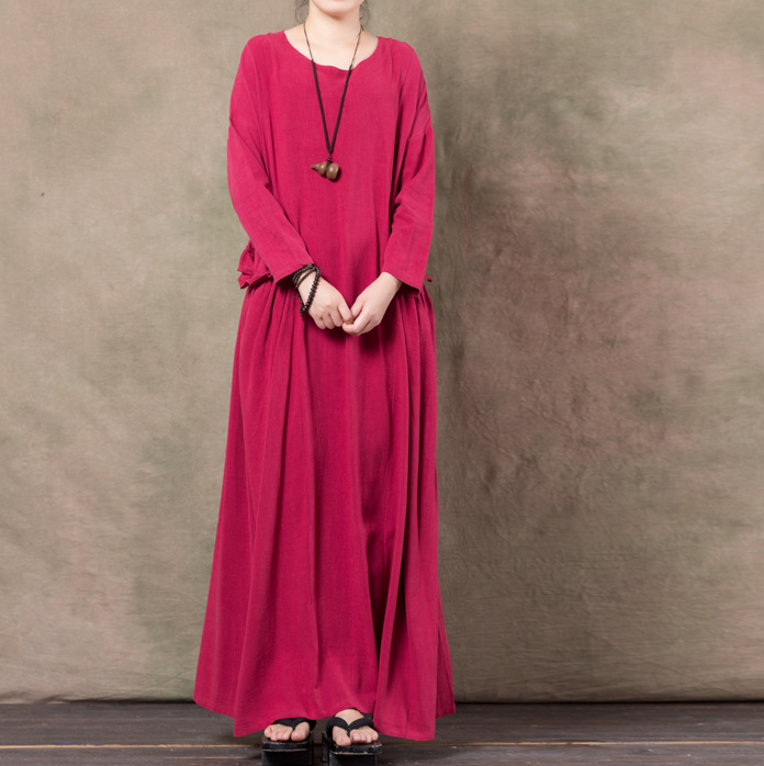 Loose Long Sleeve Linen Cotton O Neck Plus Size Women Dress VPPBUY shop