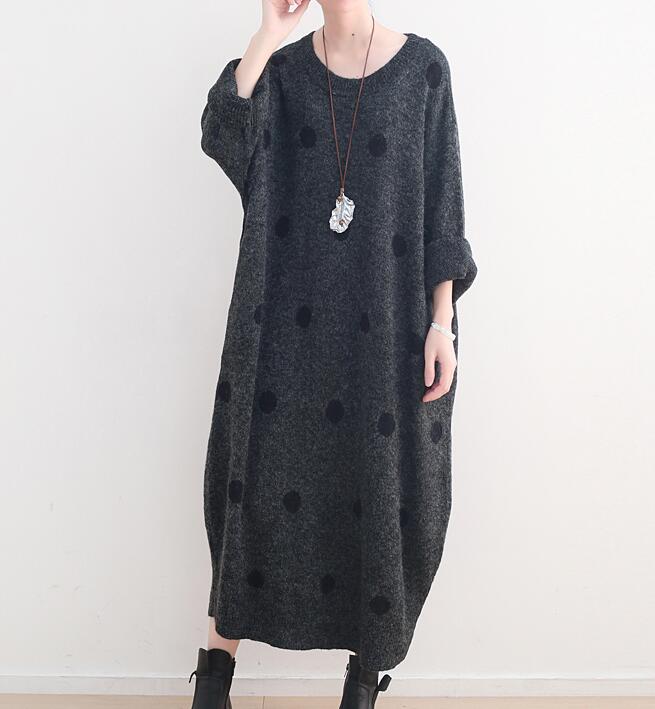 Loose Dot High Collar Knit Long Women Dresses AMT962328 VPPBUY shop