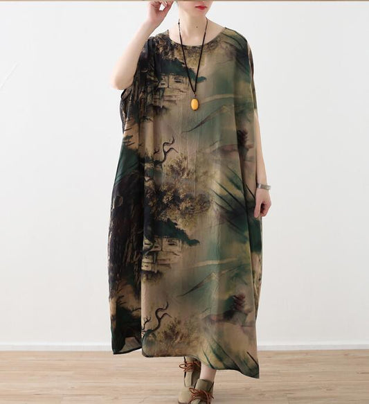 Silk Floral Loose Long Dresses Plus Size AMT962328 VPPBUY shop