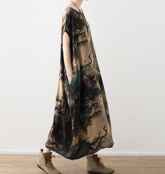 Silk Floral Loose Long Dresses Plus Size AMT962328 VPPBUY shop