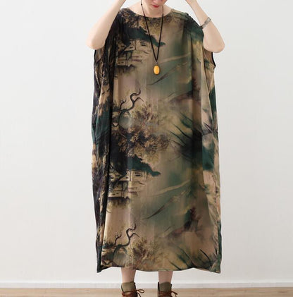 Silk Floral Loose Long Dresses Plus Size AMT962328 VPPBUY shop