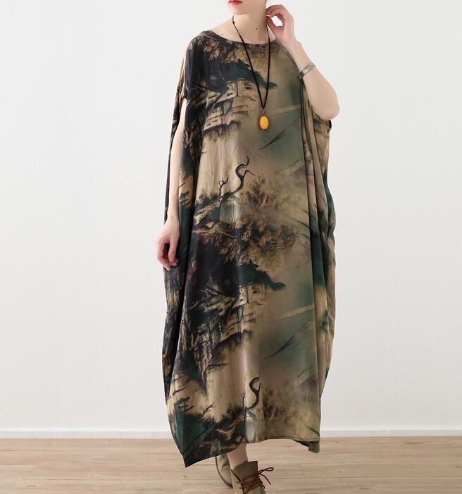 Silk Floral Loose Long Dresses Plus Size AMT962328 VPPBUY shop