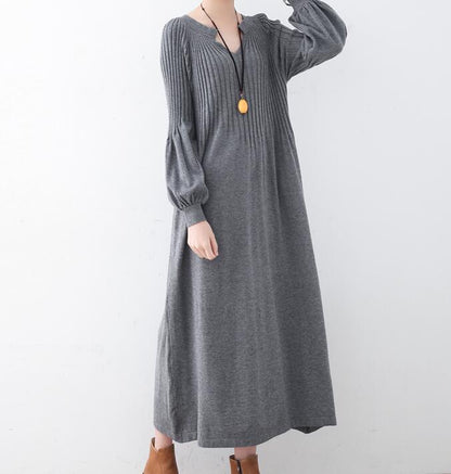 High Collar Loose Cotton Knit Long Dresses Plus Size AMT962328 VPPBUY shop