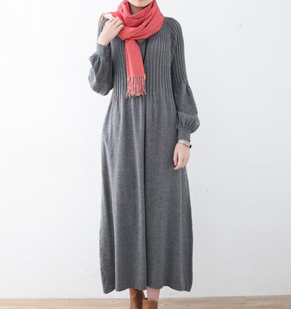 High Collar Loose Cotton Knit Long Dresses Plus Size AMT962328 VPPBUY shop