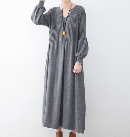 High Collar Loose Cotton Knit Long Dresses Plus Size AMT962328 VPPBUY shop