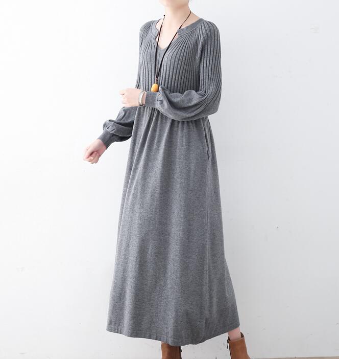 High Collar Loose Cotton Knit Long Dresses Plus Size AMT962328 VPPBUY shop