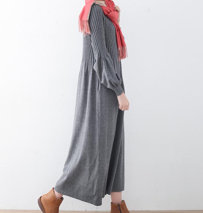 High Collar Loose Cotton Knit Long Dresses Plus Size AMT962328 VPPBUY shop