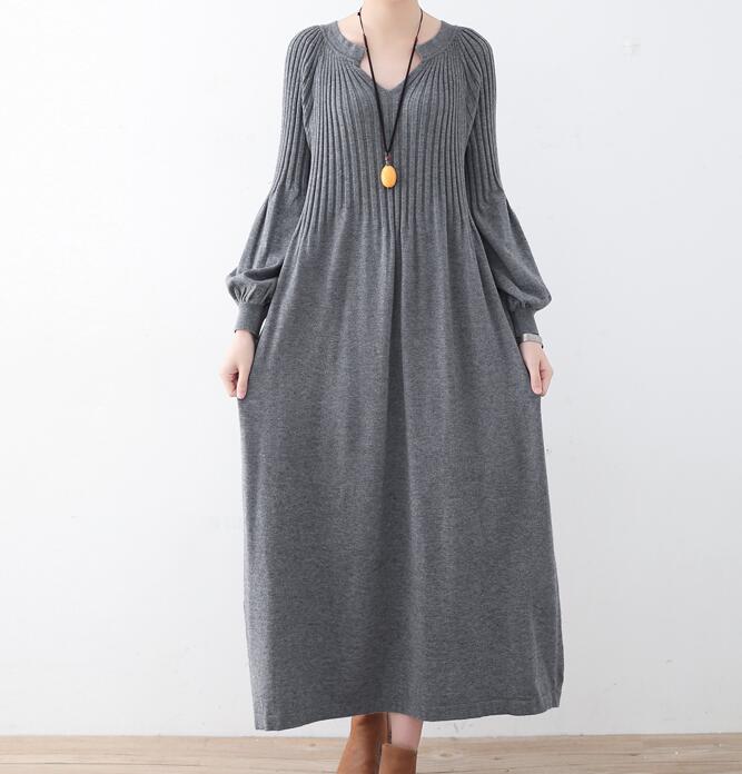 High Collar Loose Cotton Knit Long Dresses Plus Size AMT962328 VPPBUY shop