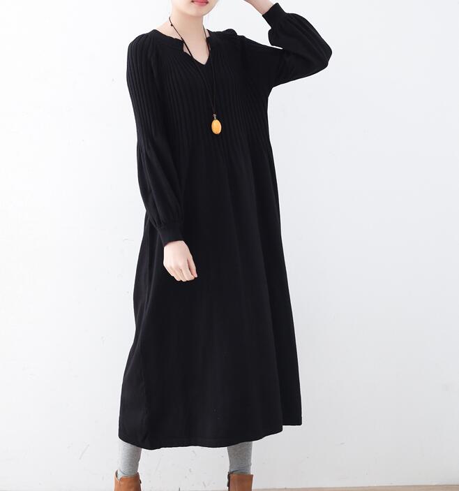 High Collar Loose Cotton Knit Long Dresses Plus Size AMT962328 VPPBUY shop