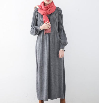 High Collar Loose Cotton Knit Long Dresses Plus Size AMT962328 VPPBUY shop