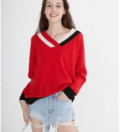 Mid-Length V Neck loose Women Tops Woolen Long Knit Sweater VPPBUY shop