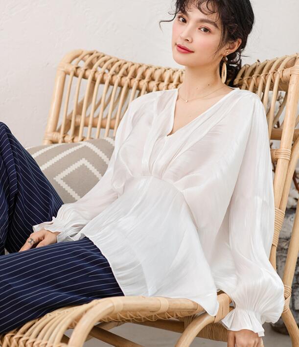 Loose Silk Women Shirts Tops Lantern Sleeve Spring Women blouseJJ961707 VPPBUY shop