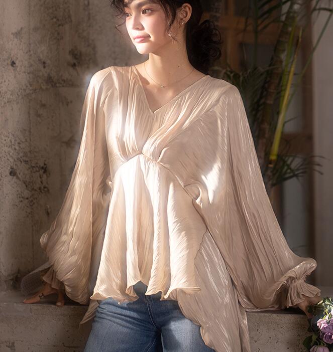 Loose Silk Women Shirts Tops Lantern Sleeve Spring Women blouseJJ961707 VPPBUY shop