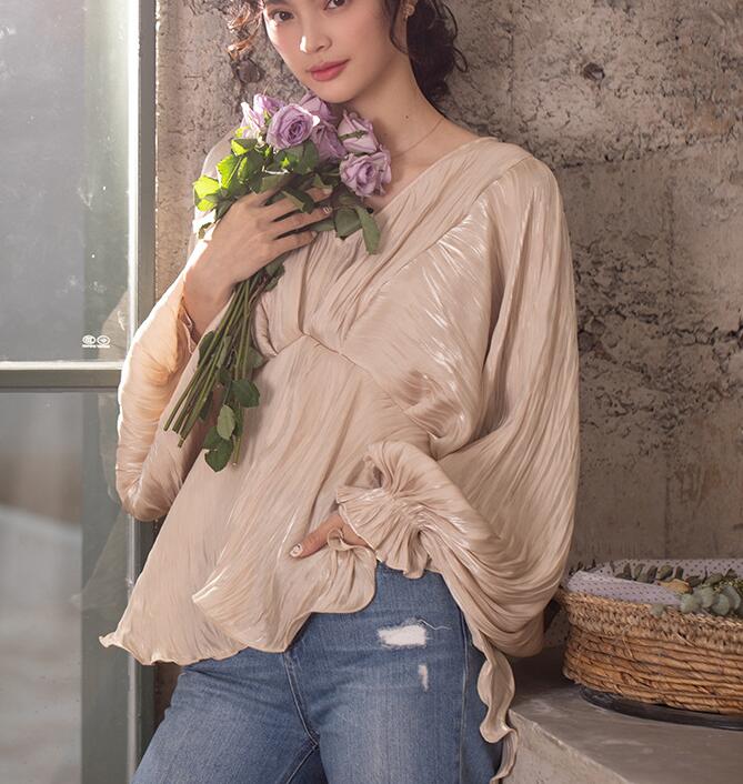 Loose Silk Women Shirts Tops Lantern Sleeve Spring Women blouseJJ961707 VPPBUY shop