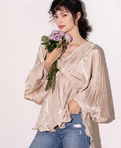 Loose Silk Women Shirts Tops Lantern Sleeve Spring Women blouseJJ961707 VPPBUY shop