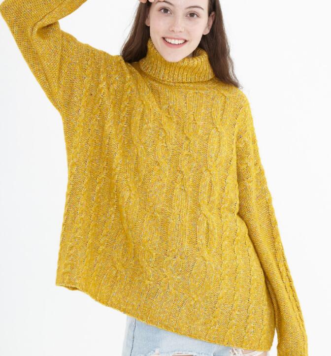 High Collar Long Sleeve  loose Style Women Tops Woolen Knit Sweater VPPBUY shop