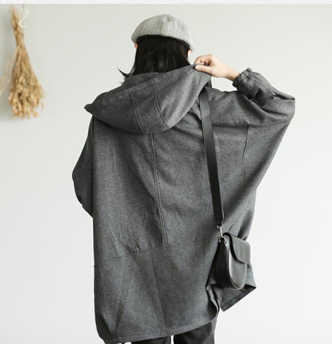 Plus Size Loose Hooded Bat Sleeve Casual Coat Parka Coat Jacket Fleece Tunic VPPBUY shop