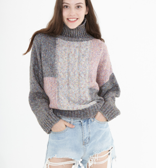 High Collar loose Women Tops Woolen Bat Sleeve Knit Sweater VPPBUY shop