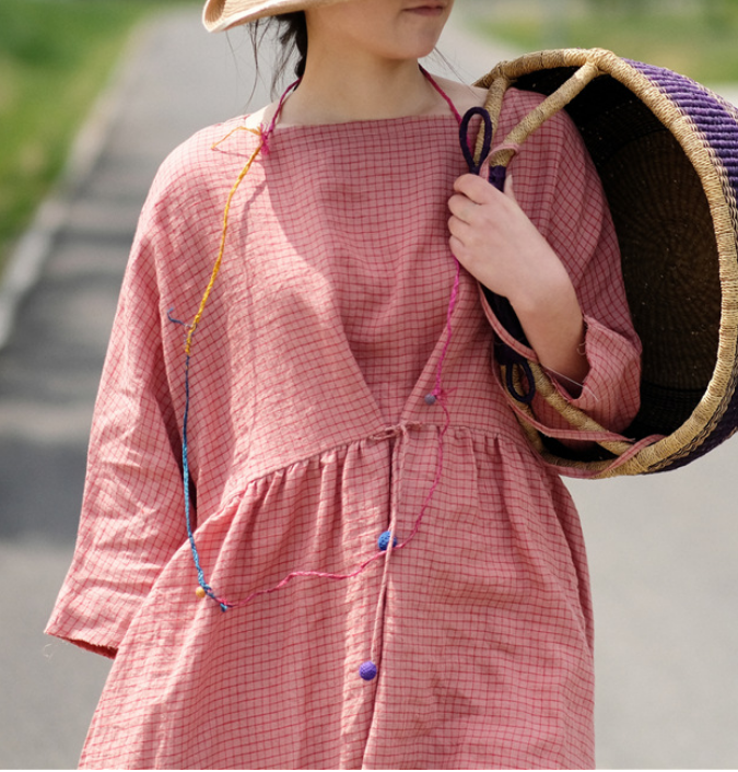 Pink Plaid Linen loose Summer Dress Maxi Women Dress XMLP9201229 VPPBUY shop