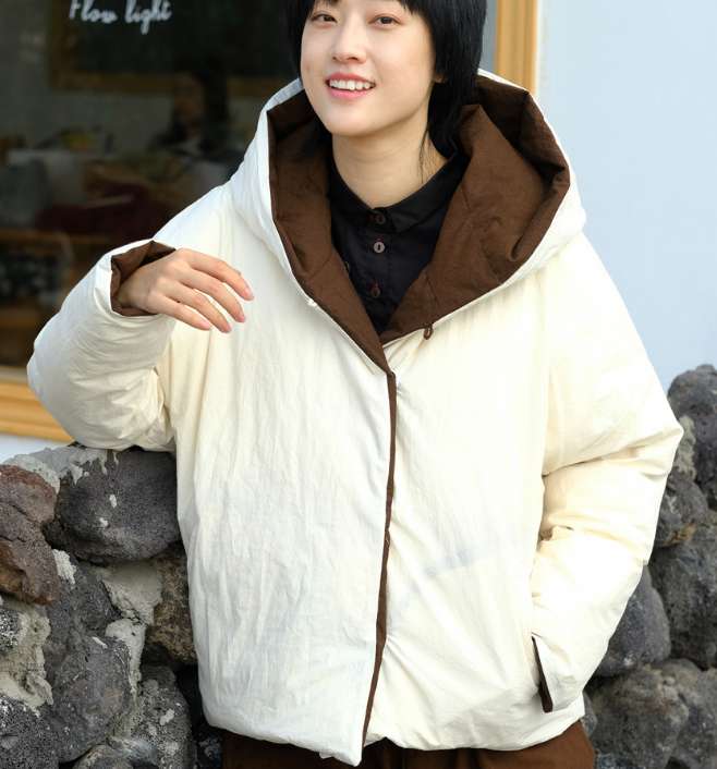 Reversible Hooded Cotton Winter Down Jacket Women Down Coats VPPBUY shop