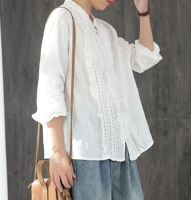 Ruffle Loose Blouse Spring Casual Women Shirts Cotton Tops WG961707 VPPBUY shop