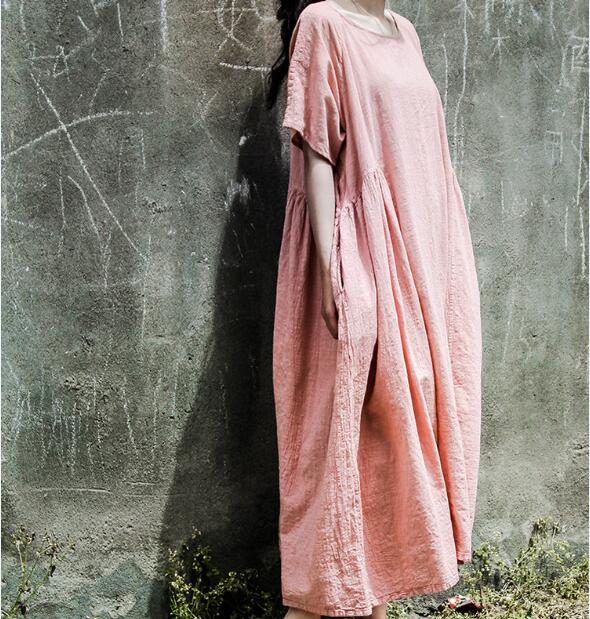 Pink Loose fitting Linen Women  Dresses 3/4 Sleeves  CH90423 VPPBUY shop