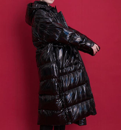 Shiny Black Long Women Winter Plus size Side Pockets Down Jacket Women Down Coats Any Size VPPBUY shop