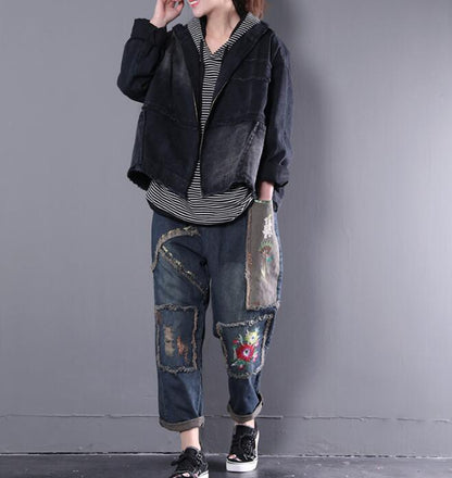 Washed Denim Women Spring Casual Coat Loose Hooded Parka Plus Size Short Coat Jacket VPPBUY shop