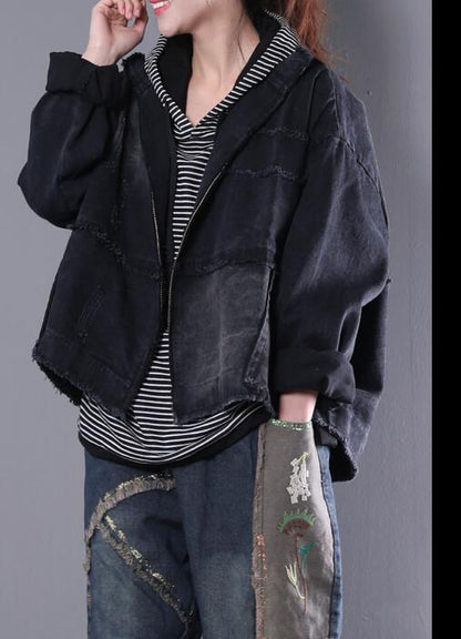 Washed Denim Women Spring Casual Coat Loose Hooded Parka Plus Size Short Coat Jacket VPPBUY shop