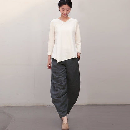 Black Women Casual Linen Cotton Wide Leg Pants BZ981106 VPPBUY shop