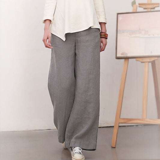 Gray Women Casual Wide Leg Linen Pants BZ981107 VPPBUY shop