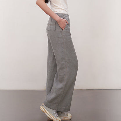 Gray Women Casual Wide Leg Linen Pants BZ981107 VPPBUY shop