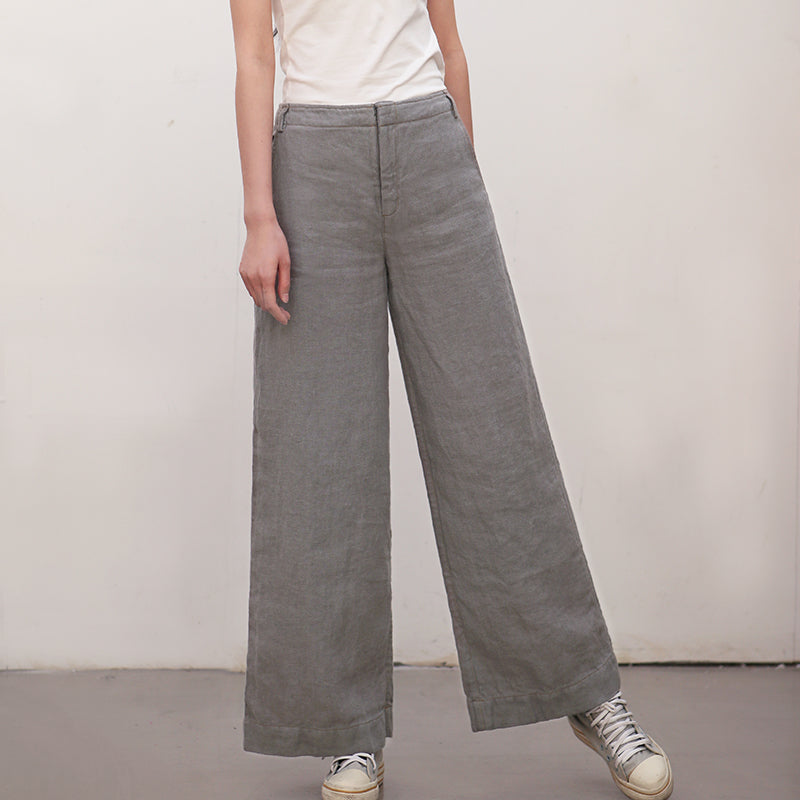 Gray Women Casual Wide Leg Linen Pants BZ981107 VPPBUY shop